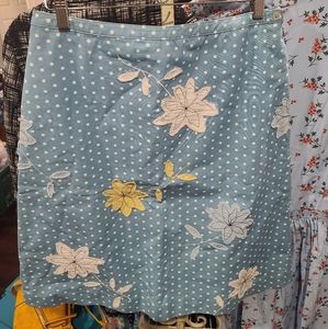 Boden Blue Polkadot Floral Applique Skirt